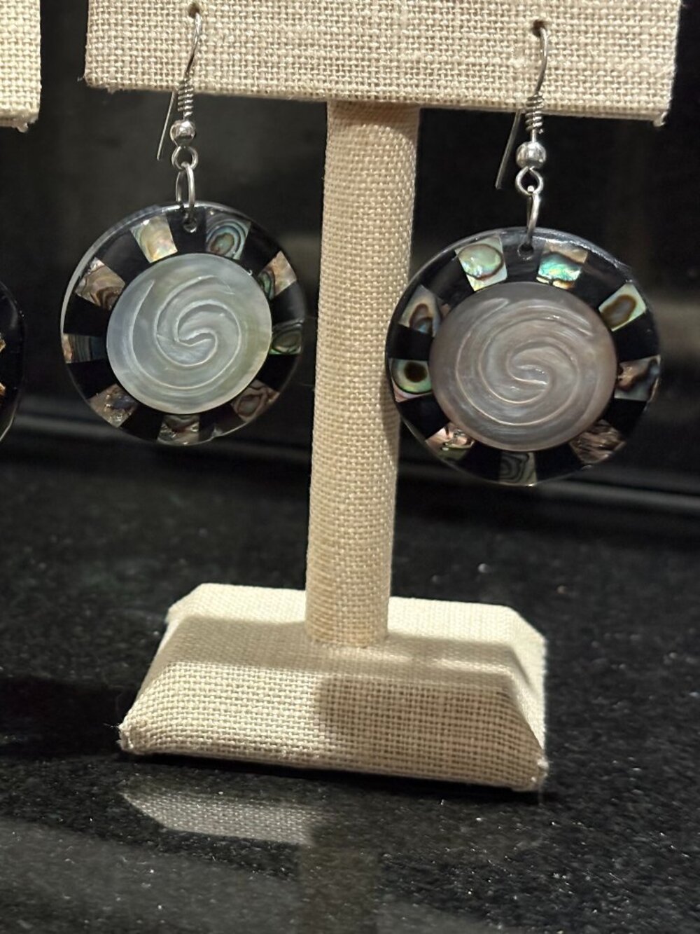 Two Pairs Coconut Inlay Earrings for Pierced Ears MOP Abalone